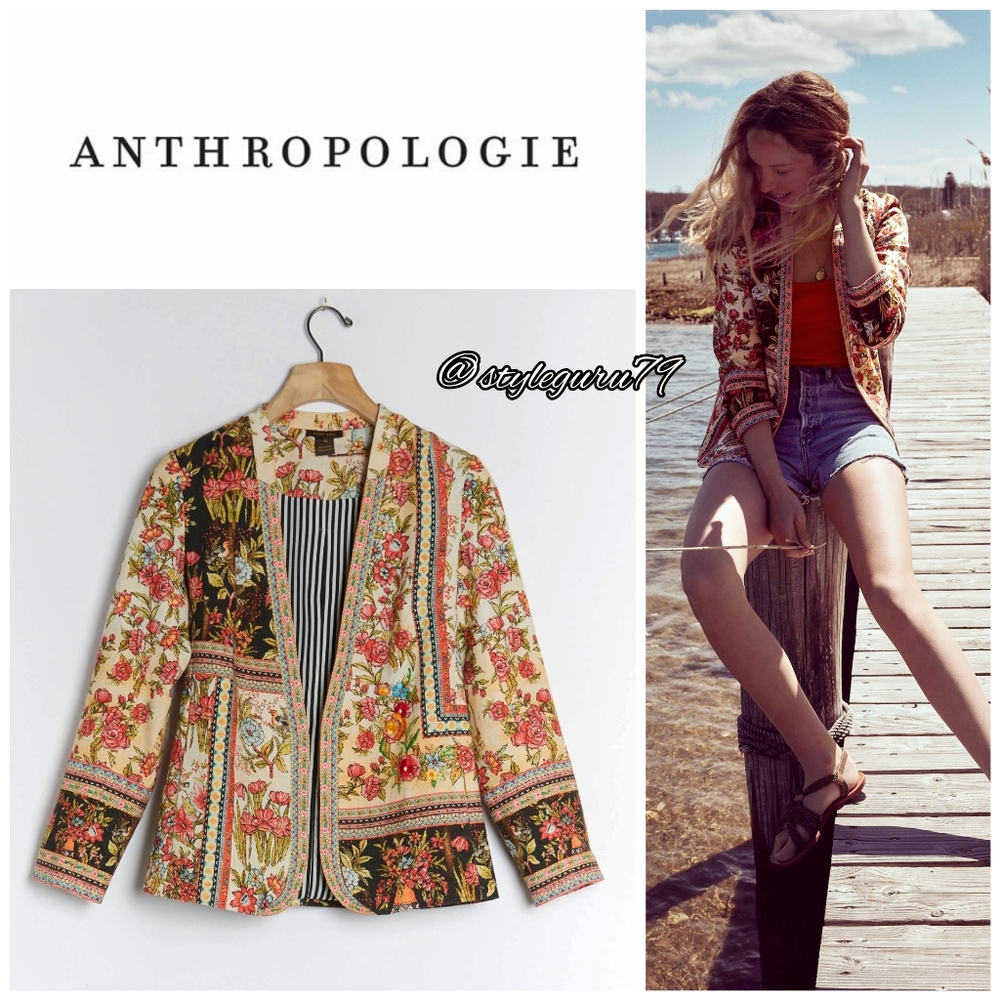 NWT, Anthropologie, Lula Embroidered Blazer